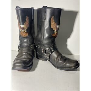Harley Davidson Black Leather Boots Harness Embroider Eagle HD Logo - Mens 10.5
